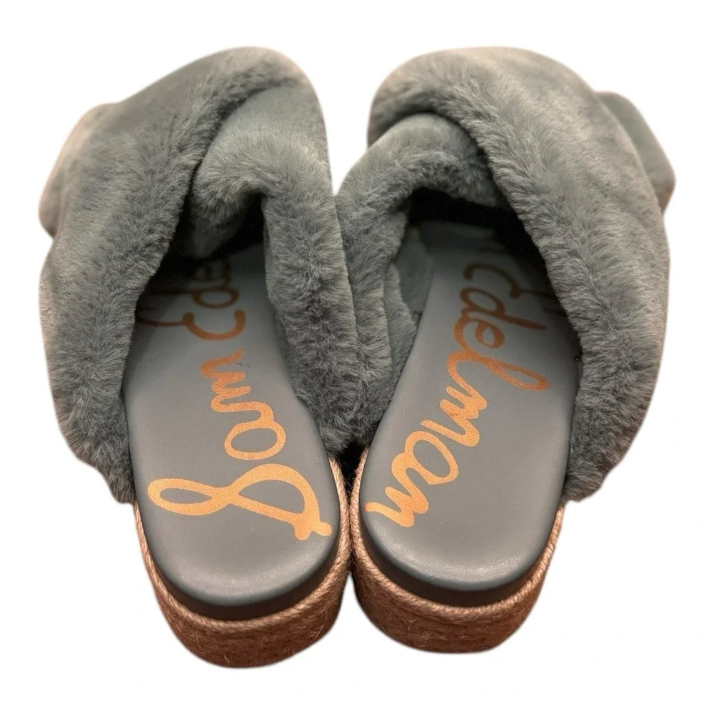 Sam Edelman Gray Faux Fur Criss Cross Espadrille Platform‎ Slides Size 9.5